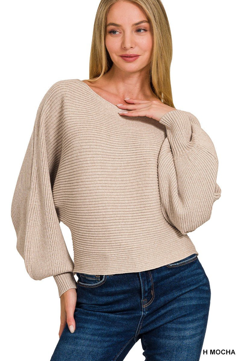 Zenana Boat Neck Balloon Sleeve Sweater - Demented Sisters