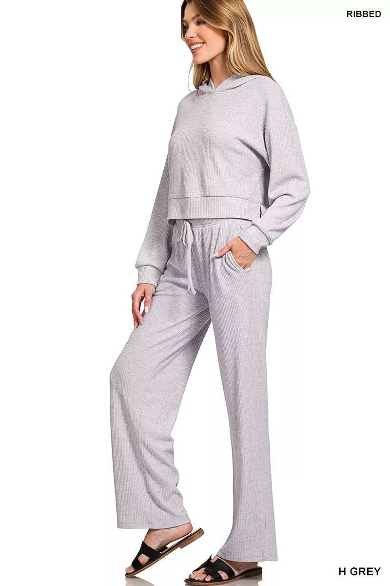 Zenana Drop Shoulder Ribbed Crop Hoodie - Demented Sisters