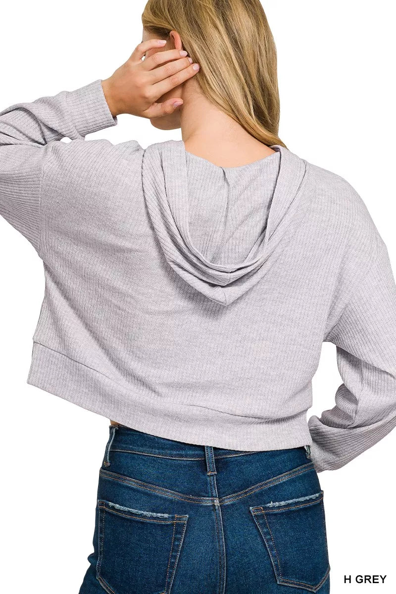 Zenana Drop Shoulder Ribbed Crop Hoodie - Demented Sisters