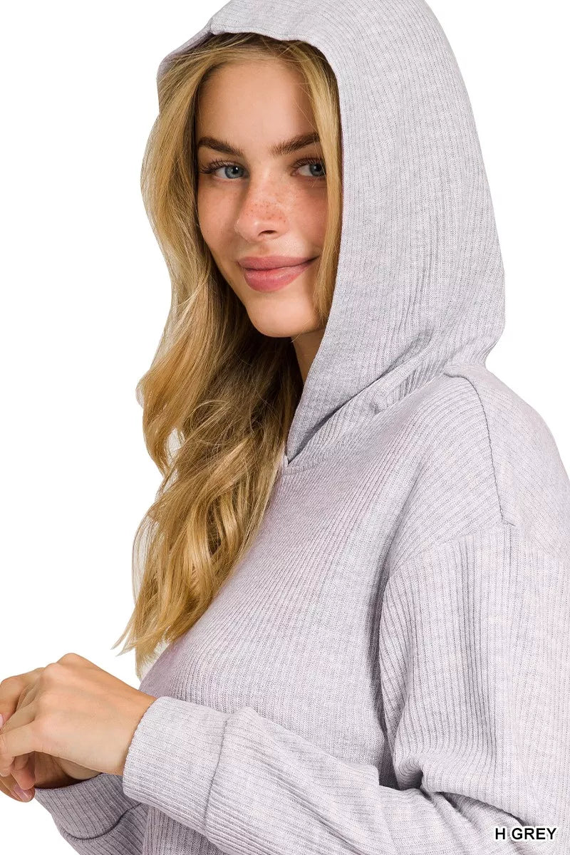 Zenana Drop Shoulder Ribbed Crop Hoodie - Demented Sisters