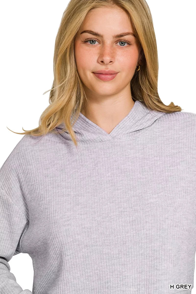 Zenana Drop Shoulder Ribbed Crop Hoodie - Demented Sisters