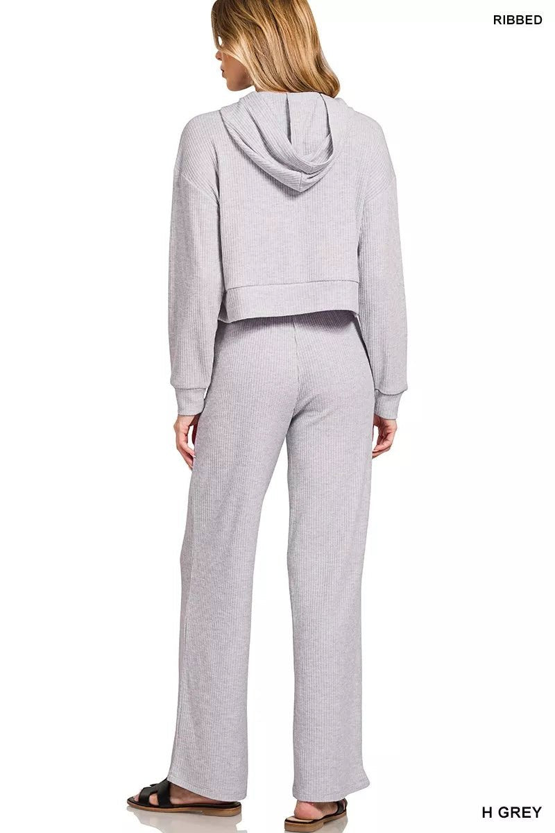 Zenana Drop Shoulder Ribbed Crop Hoodie - Demented Sisters