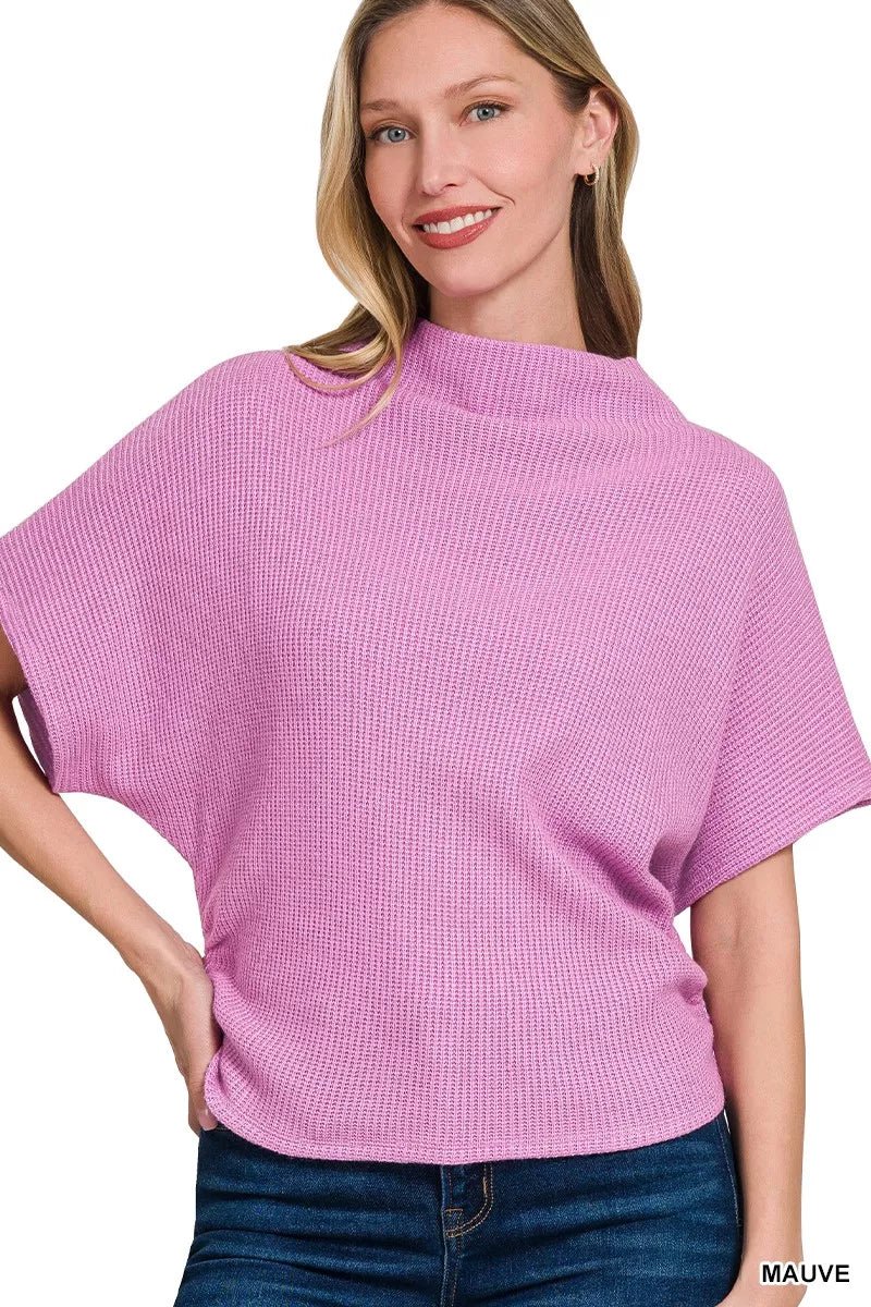 Zenana Mock Neck Sweater with Side Shirred - Demented Sisters