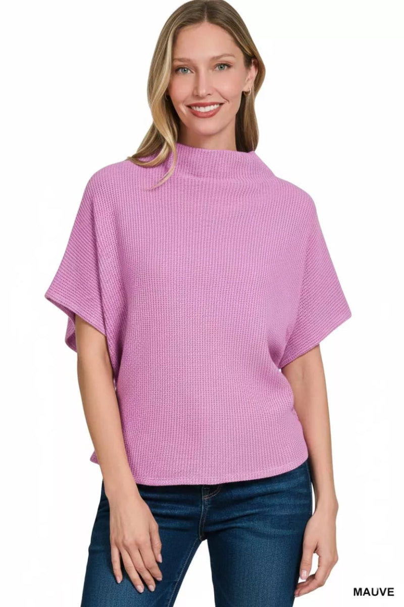 Zenana Mock Neck Sweater with Side Shirred - Demented Sisters
