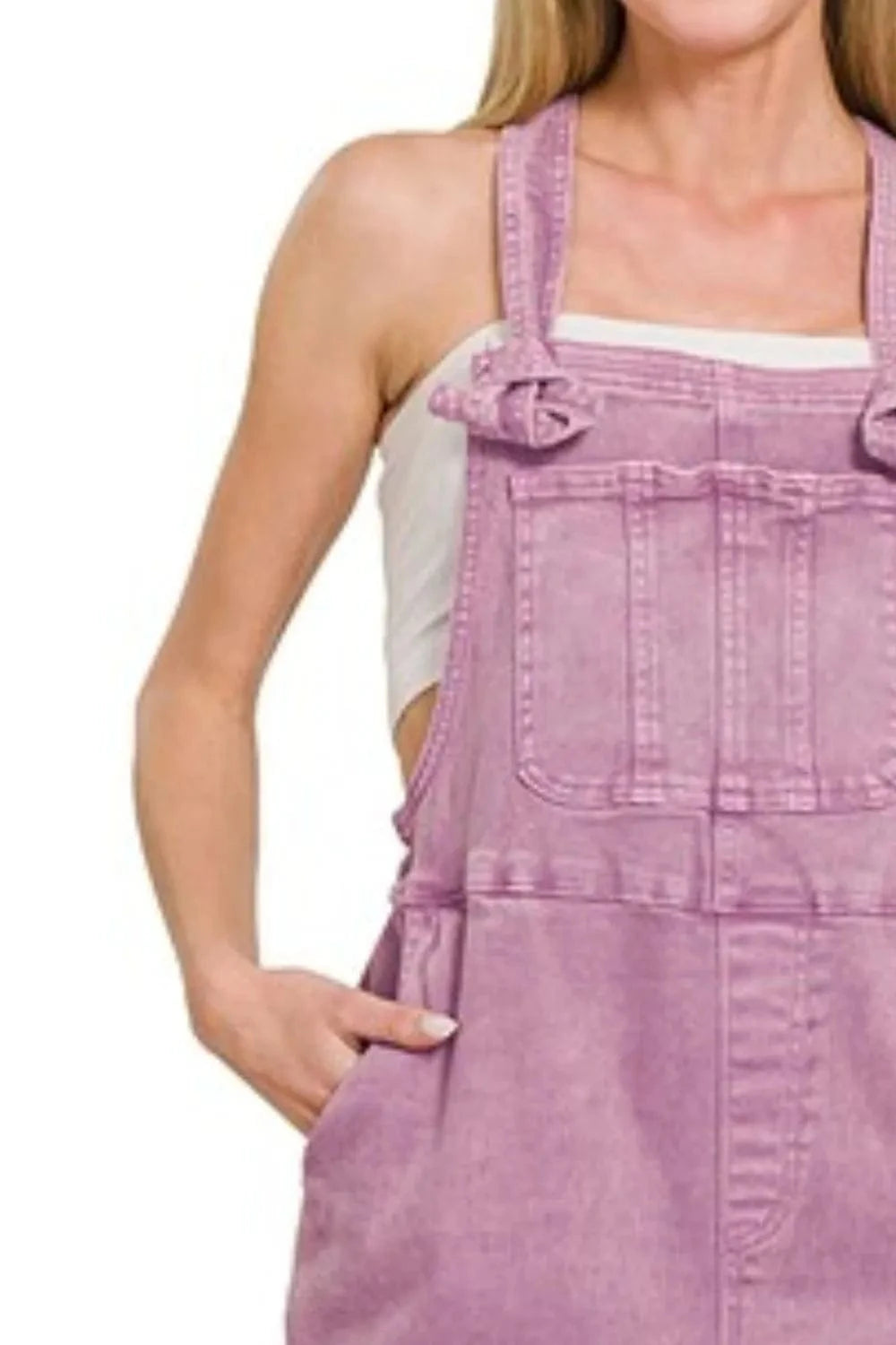 Washed Knot‑Strap Relaxed Denim Overalls – Zenana - Demented Sisters