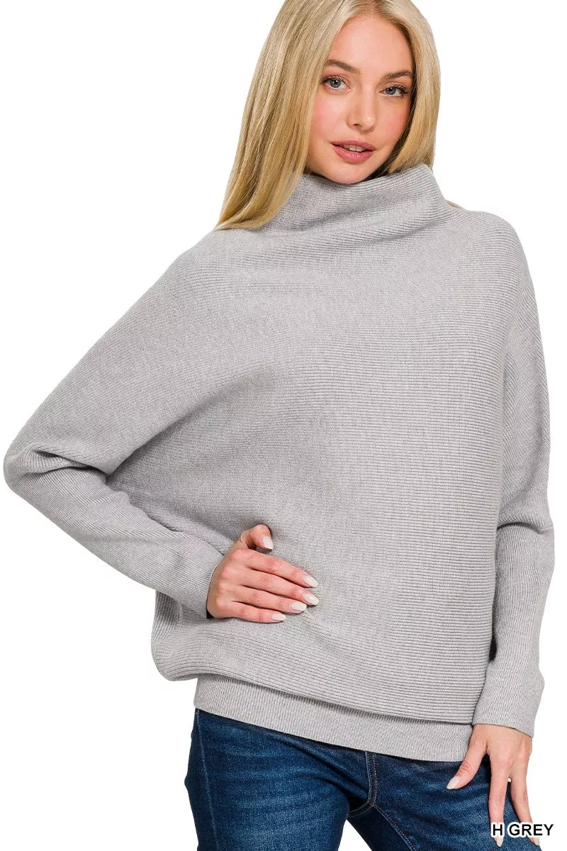 Zenana Viscose Dolman Sleeve Mock Neck Sweater - Demented Sisters