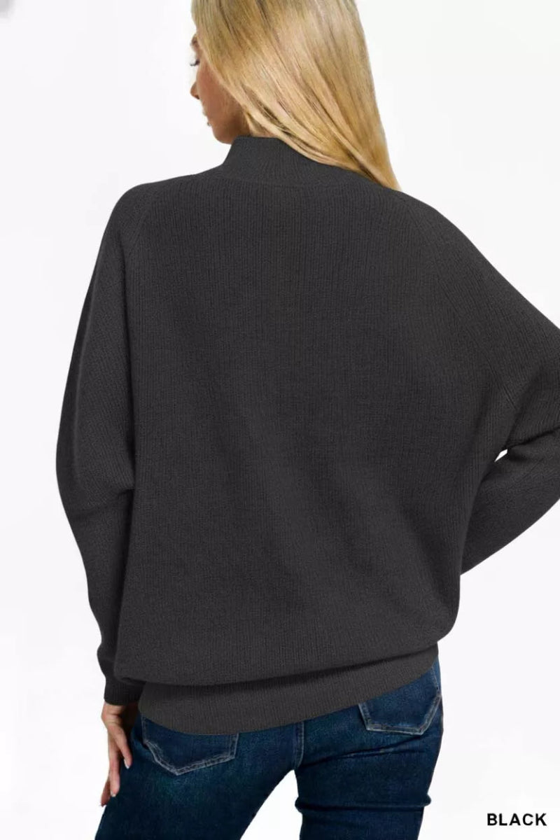 Zenana Viscose Dolman Sleeve Mock Neck Sweater - Demented Sisters