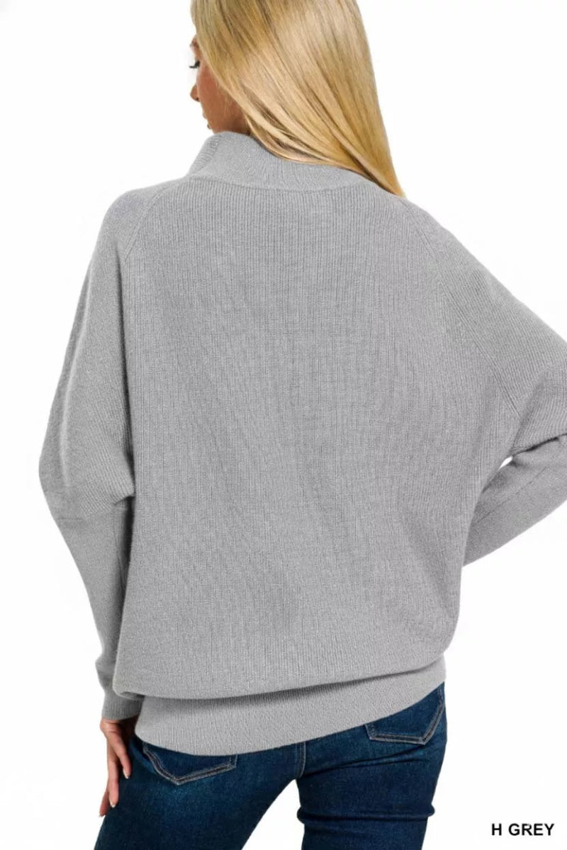 Zenana Viscose Dolman Sleeve Mock Neck Sweater - Demented Sisters