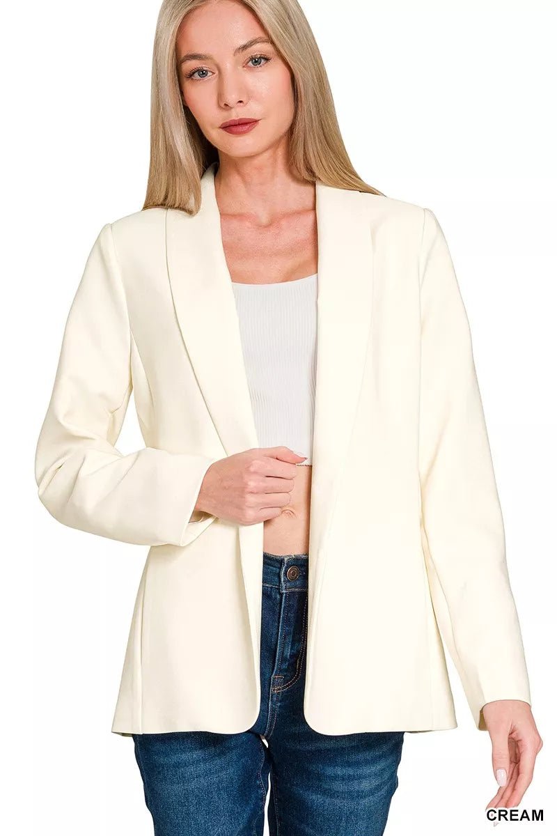 Zenana Woven Long Sleeve Blazer With Lining - Demented Sisters