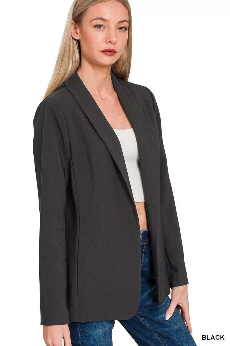 Zenana Woven Long Sleeve Blazer With Lining - Demented Sisters