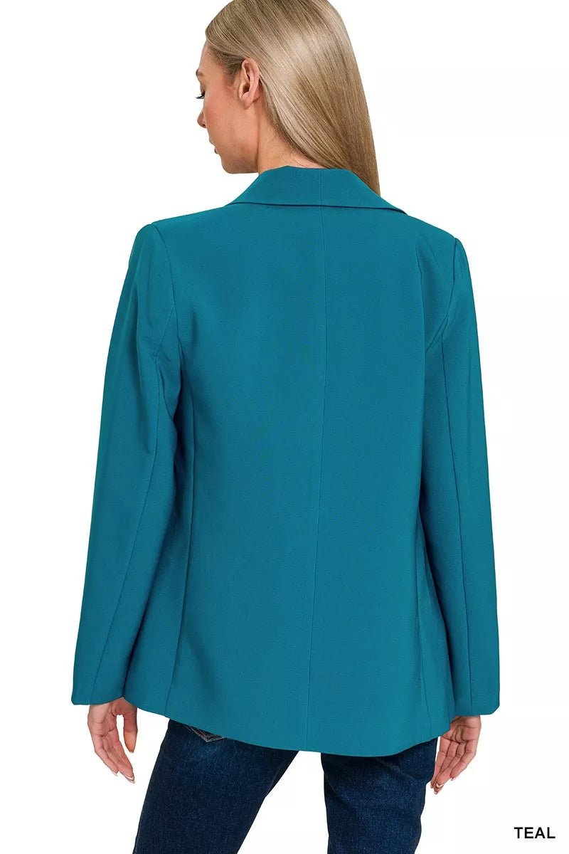 Zenana Woven Long Sleeve Blazer With Lining - Demented Sisters