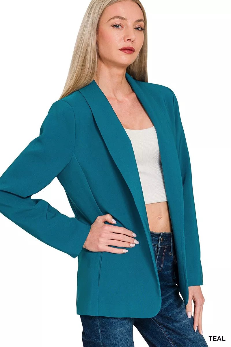 Zenana Woven Long Sleeve Blazer With Lining - Demented Sisters