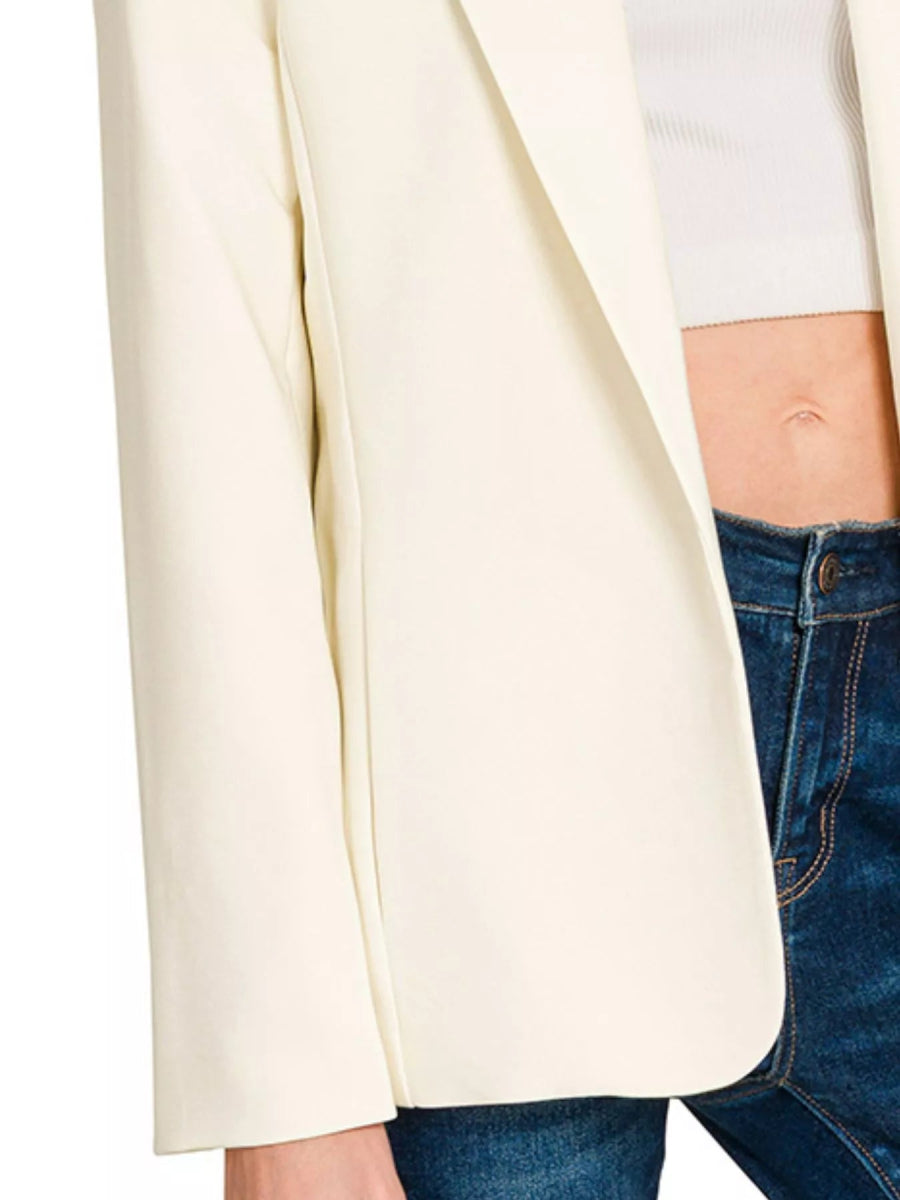 Zenana Woven Long Sleeve Blazer With Lining - Demented Sisters