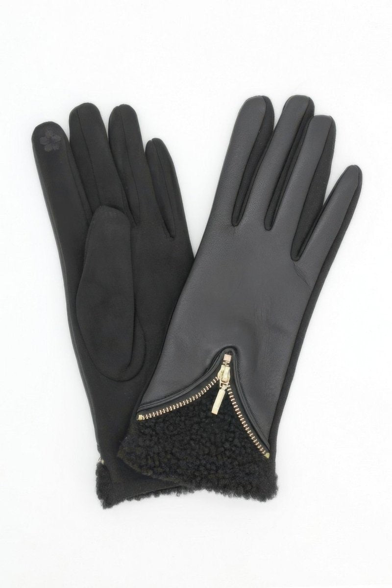 Zipper Detail Faux Leather Touchscreen Gloves - Demented Sisters