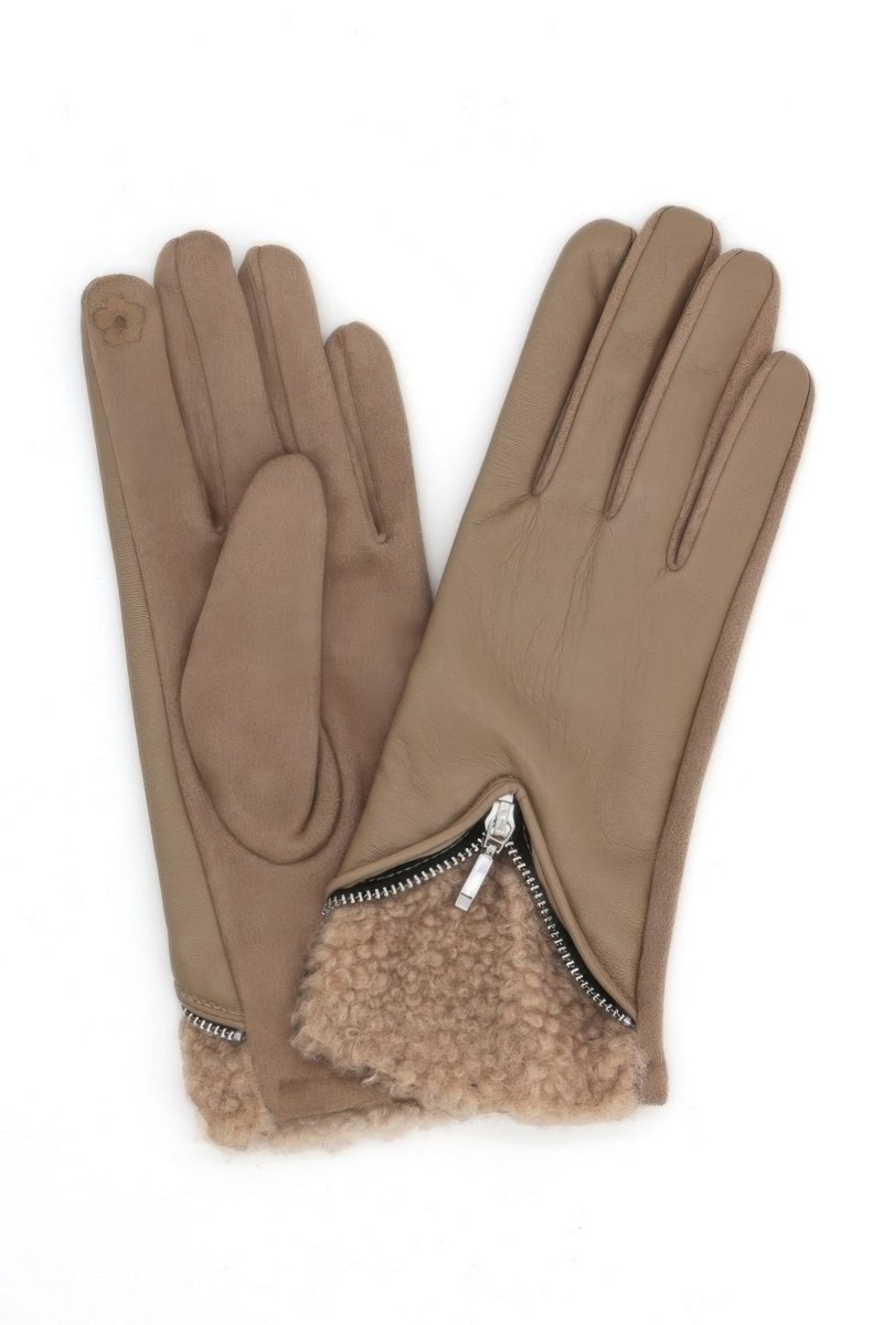 Zipper Detail Faux Leather Touchscreen Gloves - Demented Sisters