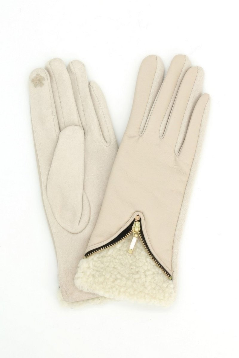 Zipper Detail Faux Leather Touchscreen Gloves - Demented Sisters